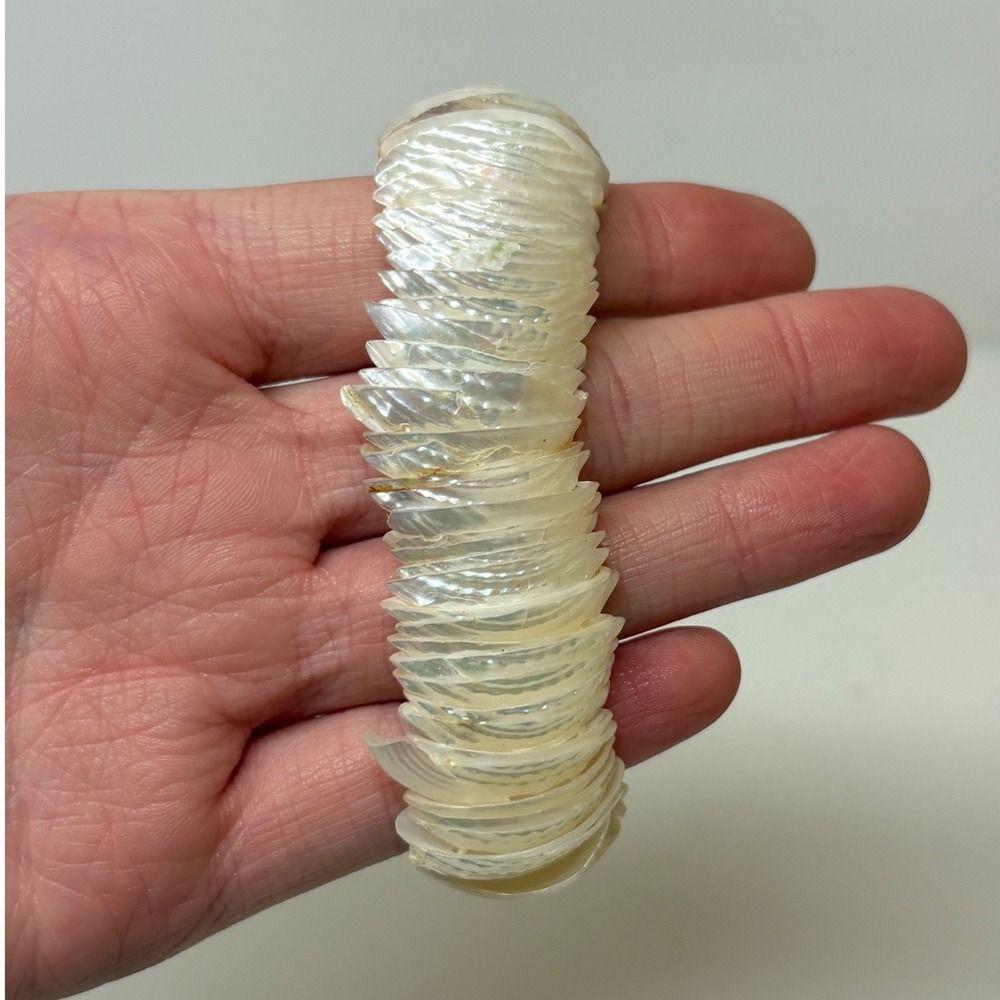Vintage Iridescent Mother of Pearl Shell Stacked Stretch Bracelet Coastal Boho